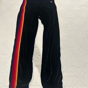 Aviator Nation Black Joggers with Red and Gold Stripes